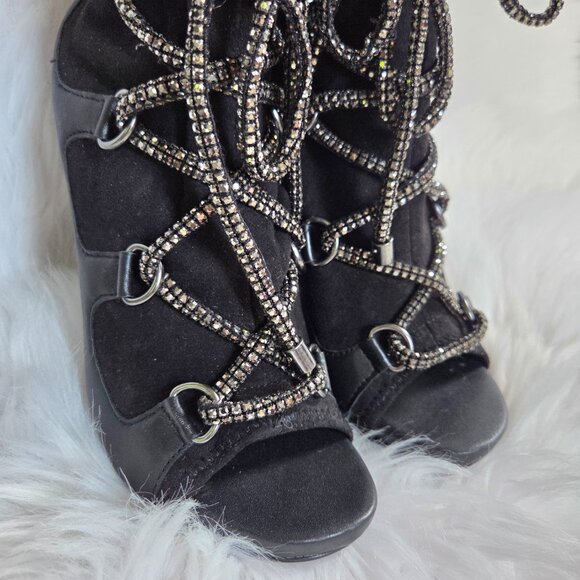 STEVE MADDEN Seductive Strappy Rhinestone Lace-Up Dress Leather Booties Size 7 - Picture 7 of 16